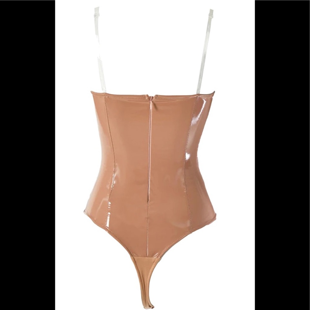 INDIE XO CANDY SHELL BROWN PU PATENT VINYL FAUX LEATHER BUSTIER BODYSUIT - Picture 16 of 16